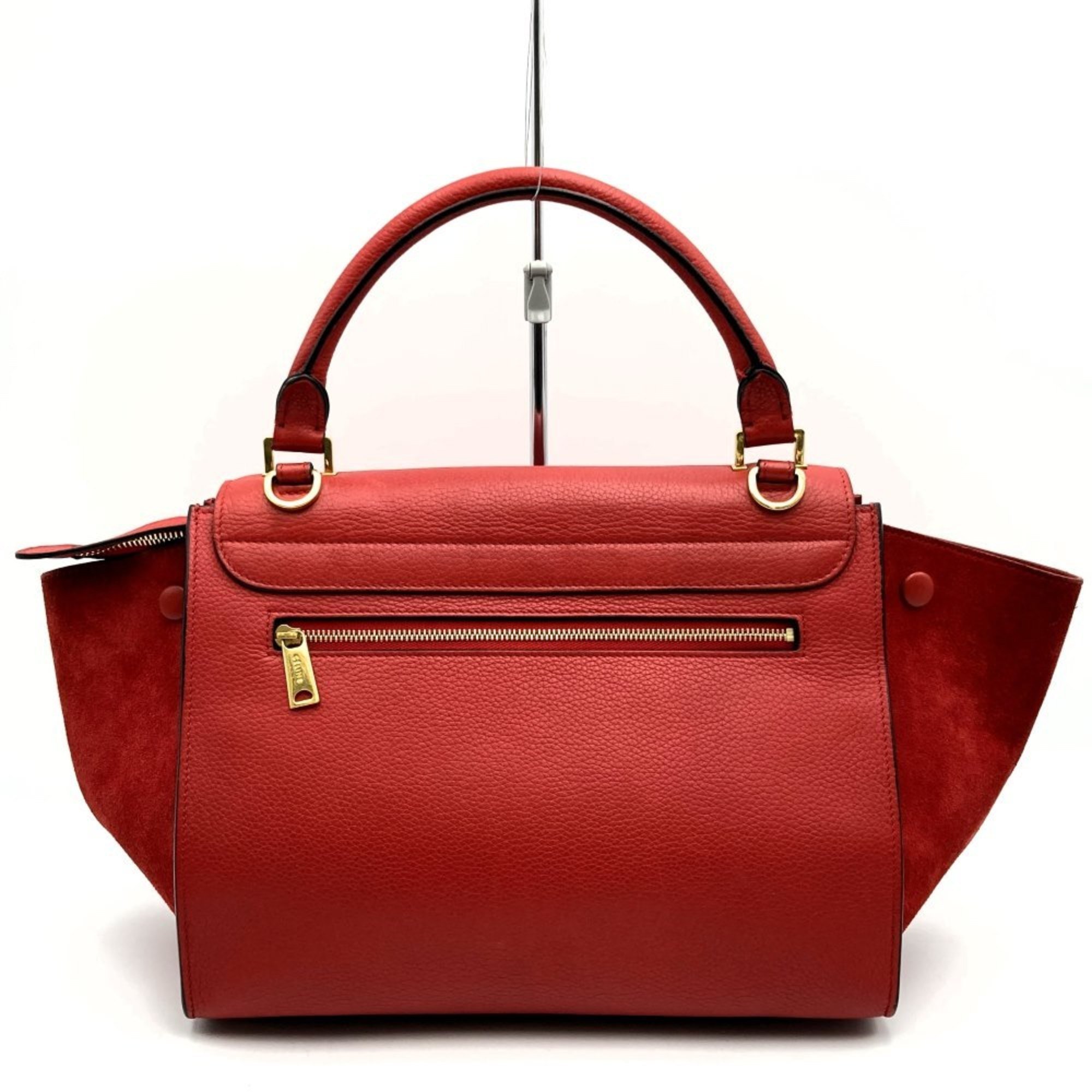 Celine Trapeze Small Handbag Shoulder Bag 2way Red Leather Suede Women's CELINE