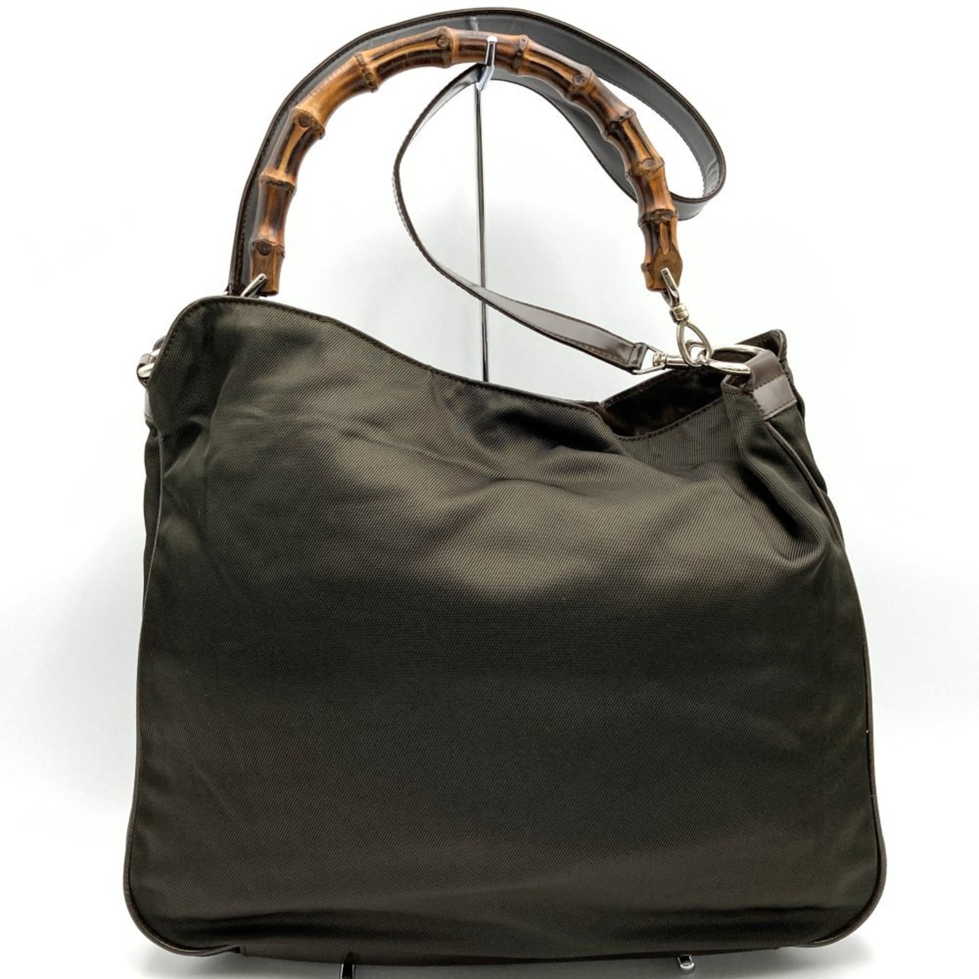 Gucci Bamboo Handbag Shoulder Bag 2way Brown Nylon Enamel Women's 001 2113 GUCCI