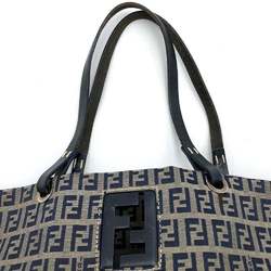 FENDI Handbag Tote Bag Zucchino Navy Canvas Leather Women's