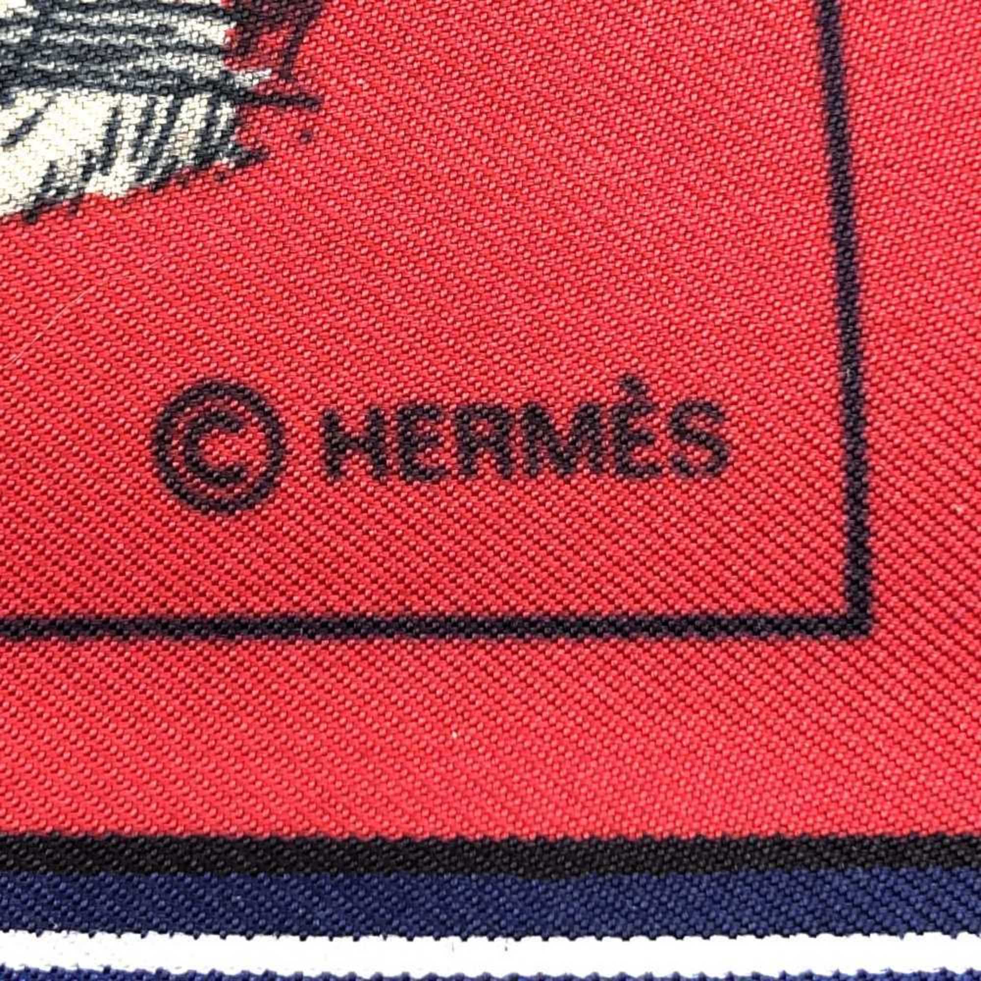 Hermes Carre 90 Scarf Muffler editees par Race Horse Red Silk Women's HERMES