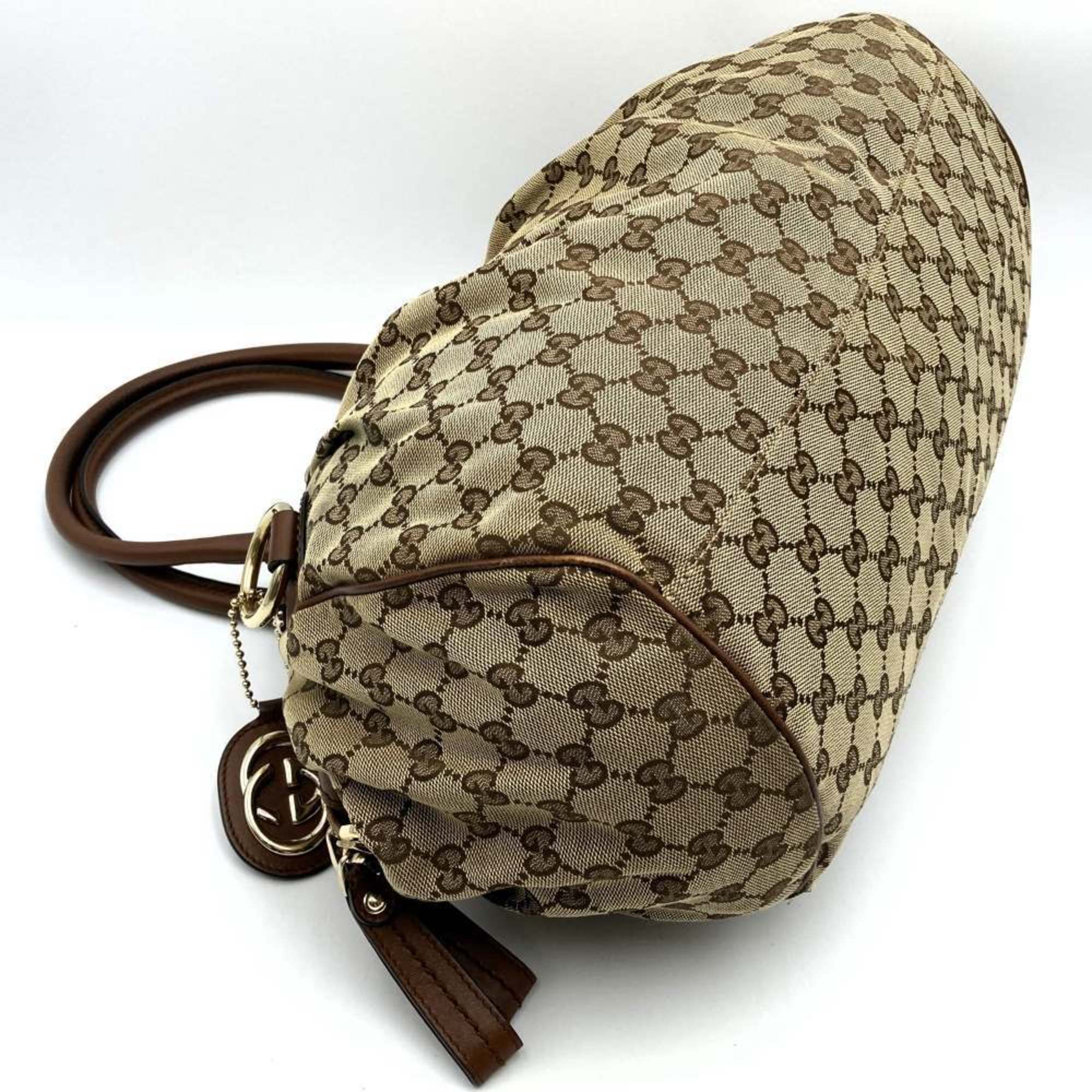 Gucci Handbag Sukey Interlocking G Brown GG Canvas Leather 223974 GUCCI