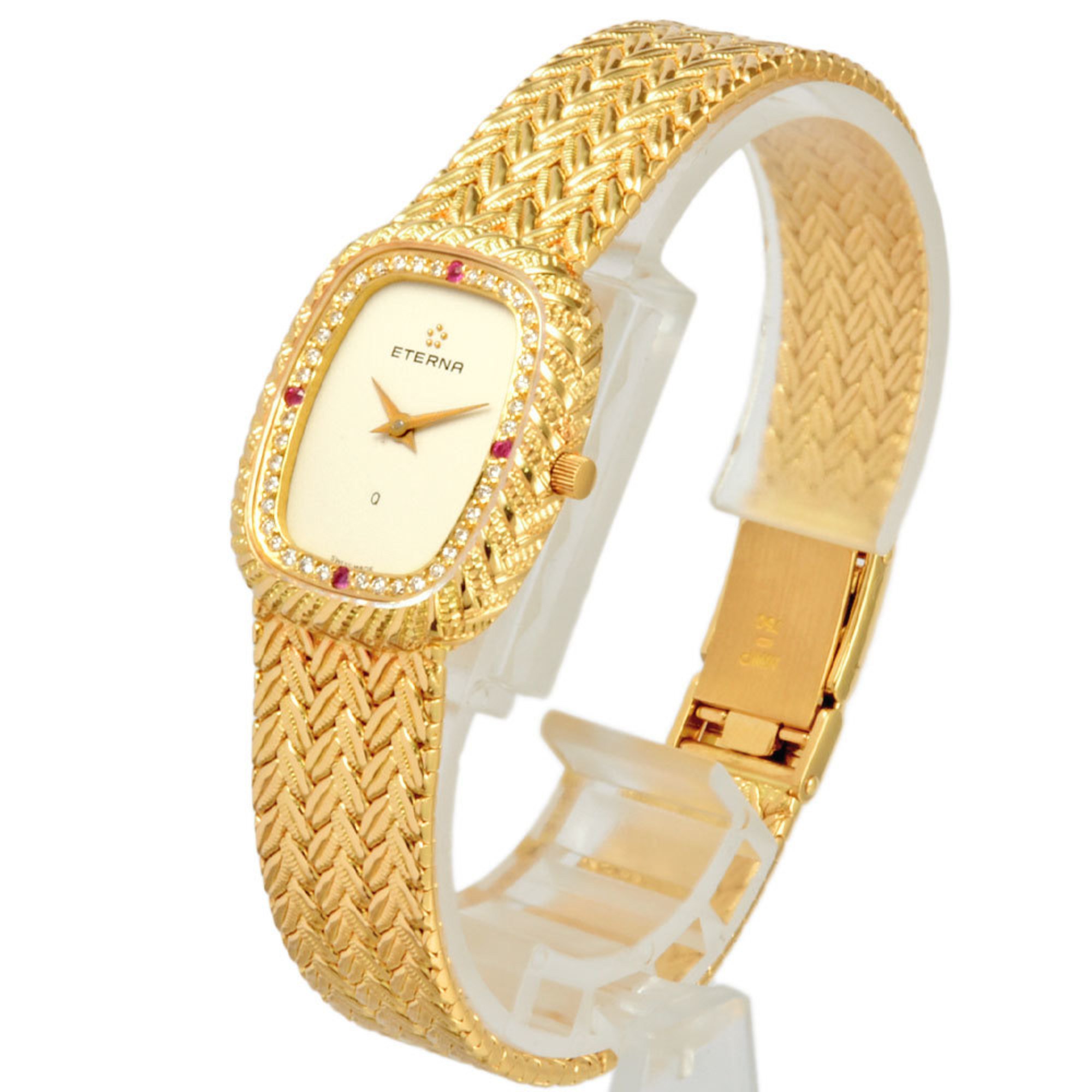 Eterna Watch Quartz Ivory Dial Diamond K18 Solid Gold Ladies