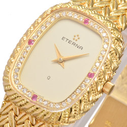 Eterna Watch Quartz Ivory Dial Diamond K18 Solid Gold Ladies