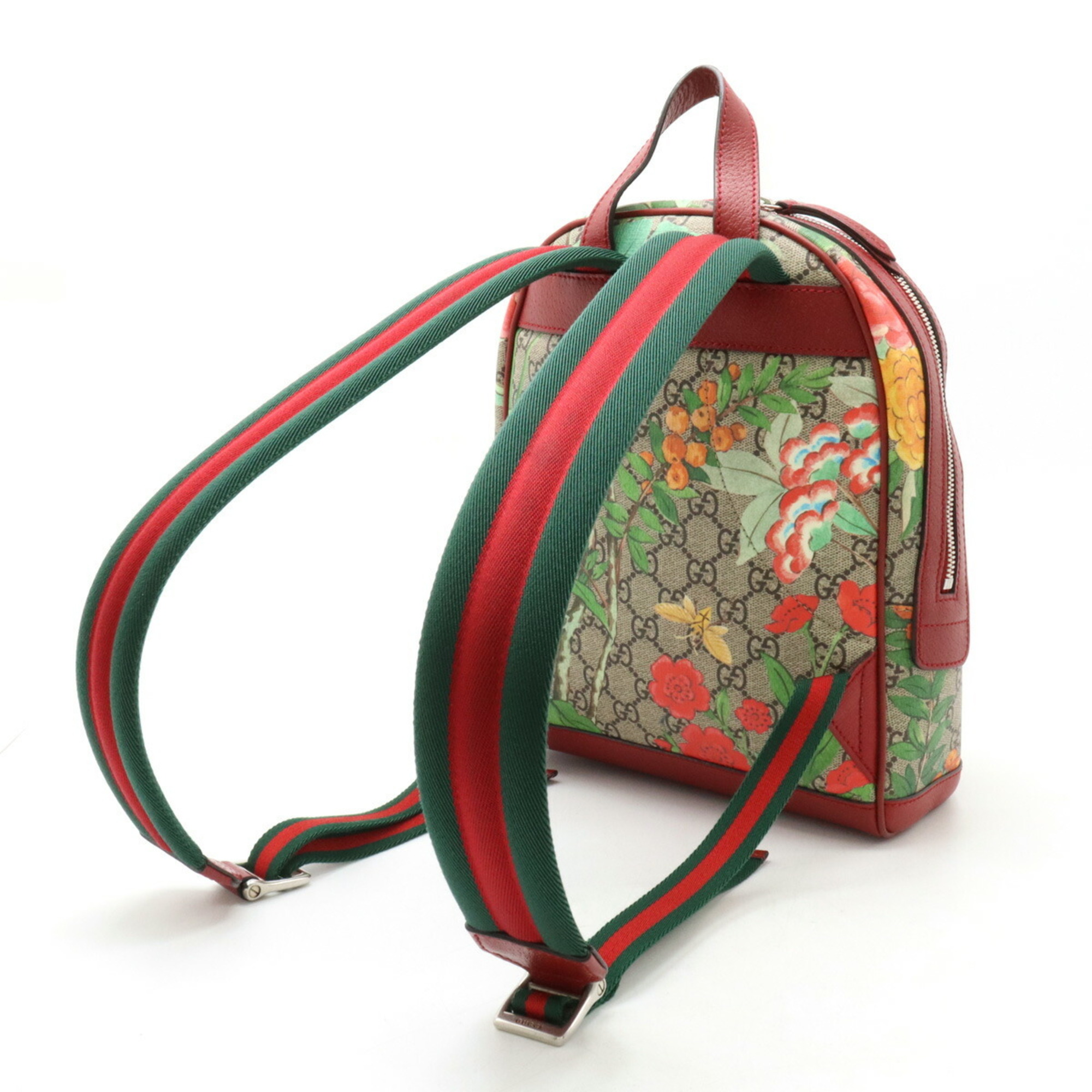 GUCCI GG Supreme Tian Backpack Flower Bird PVC Leather Khaki Beige Multicolor 427042