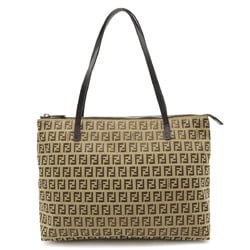 FENDI Zucchino pattern tote bag shoulder canvas leather khaki beige dark brown 8BH023