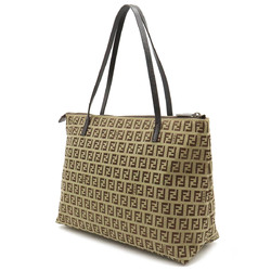 FENDI Zucchino pattern tote bag shoulder canvas leather khaki beige dark brown 8BH023