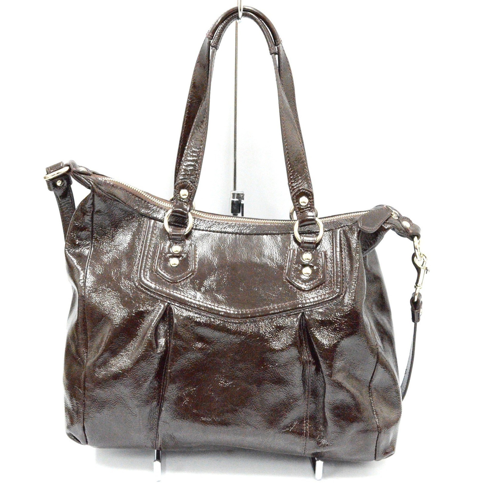 COACH Enamel Mahogany Ashley Shoulder Bag F20451 Dark Brown JA-18600
