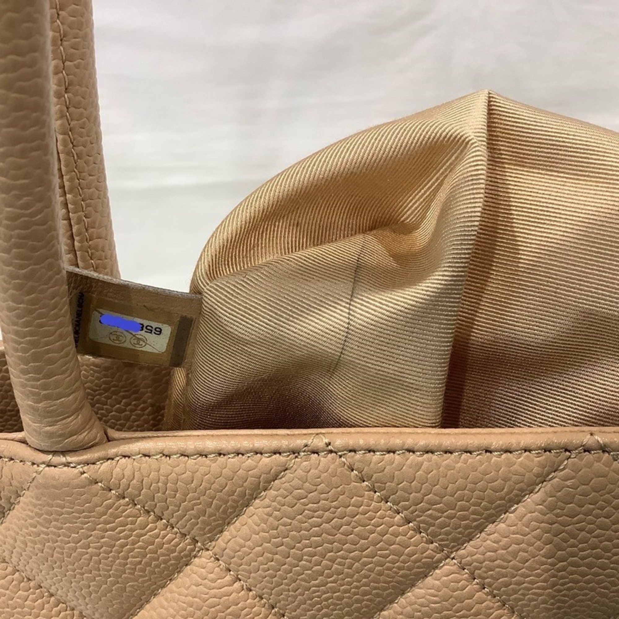 CHANEL Reproduction Tote Bag Beige No.6 Guarantee Card Included Caviar Skin KB-8500