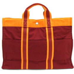 Hermes Handbag Foule Tote MM Orange Bordeaux Cotton Canvas French Festival 2002 Hawaii Limited Edition Bag HERMES