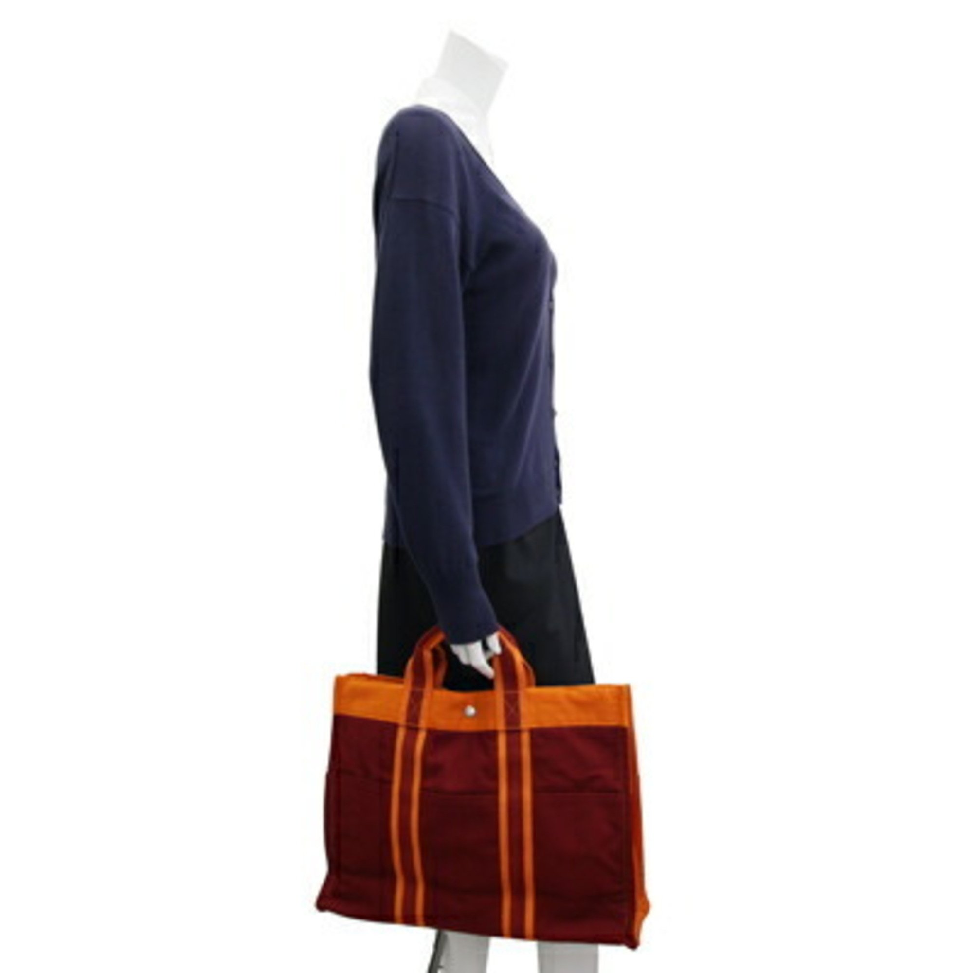 Hermes Handbag Foule Tote MM Orange Bordeaux Cotton Canvas French Festival 2002 Hawaii Limited Edition Bag HERMES