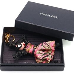 Prada Keychain Jasmine 1TL171 Black Pink Leather Keyring Bag Charm Doll Women's PRADA