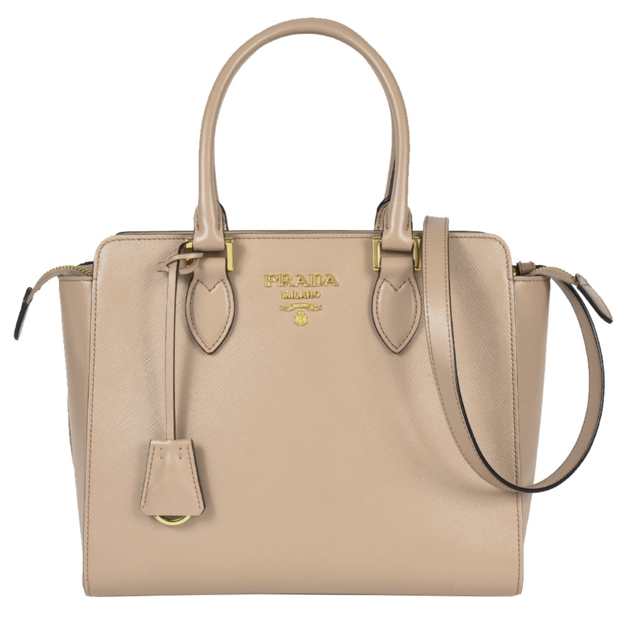 PRADA Handbag Saffiano 1BA113 Beige Leather Shoulder Bag