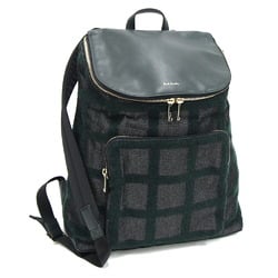 Paul Smith Backpack PSN962 Dark Green Black Acrylic Leather Check Pattern Men's Women's