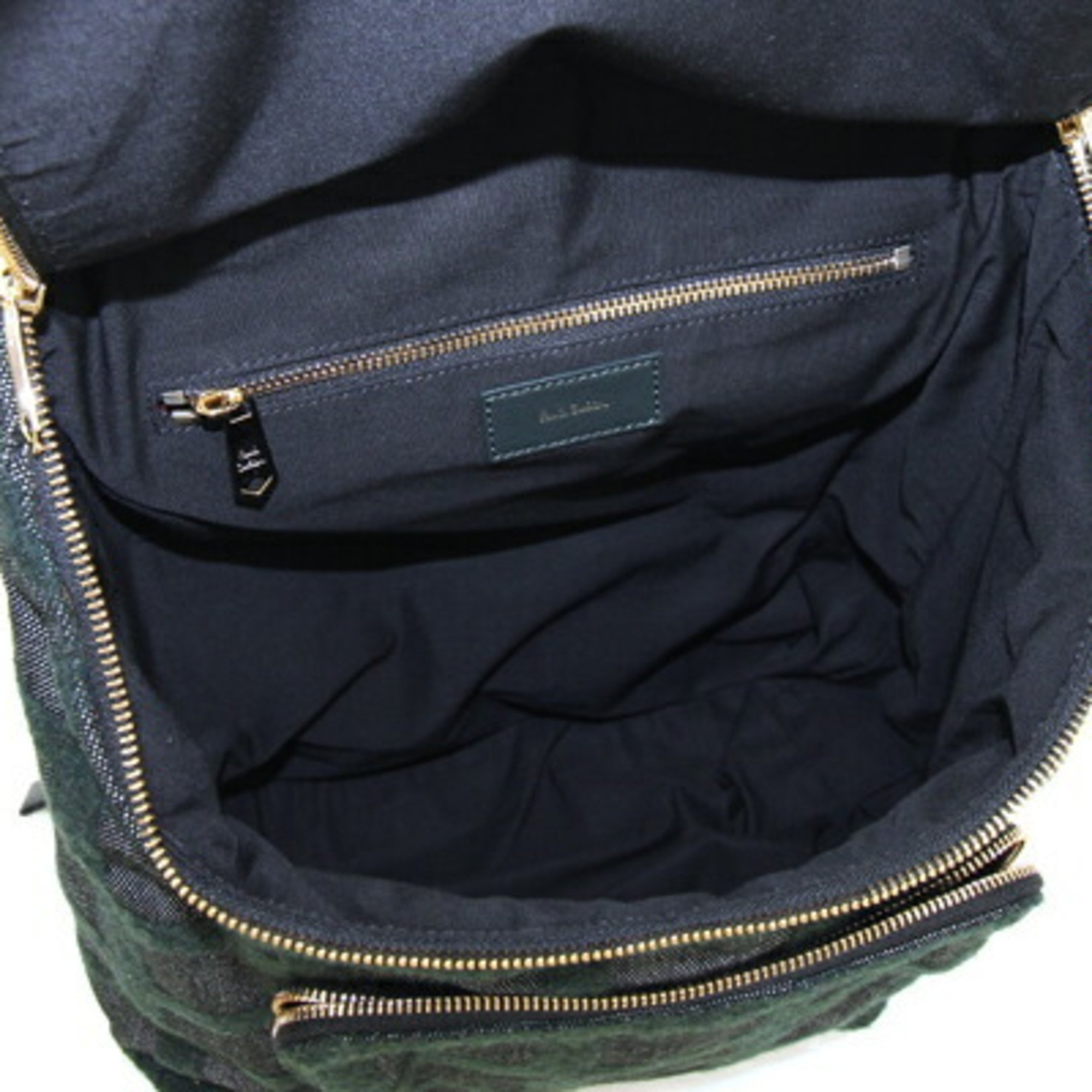 Paul Smith Backpack PSN962 Dark Green Black Acrylic Leather Check Pattern Men's Women's