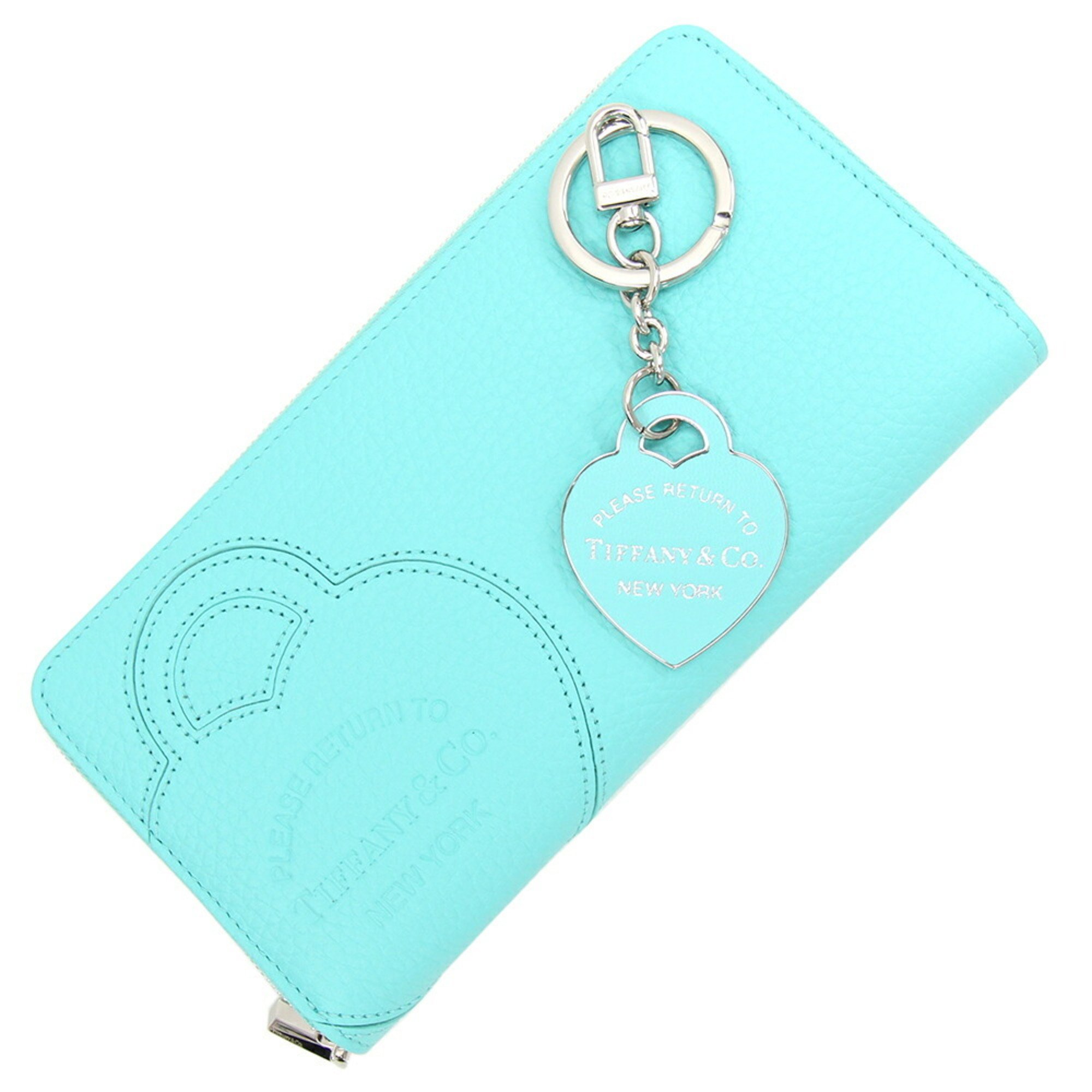 Tiffany round long wallet Online exclusive Return to zip and key ring set blue leather metal holder ladies TIFFANY & CO