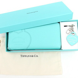 Tiffany round long wallet Online exclusive Return to zip and key ring set blue leather metal holder ladies TIFFANY & CO