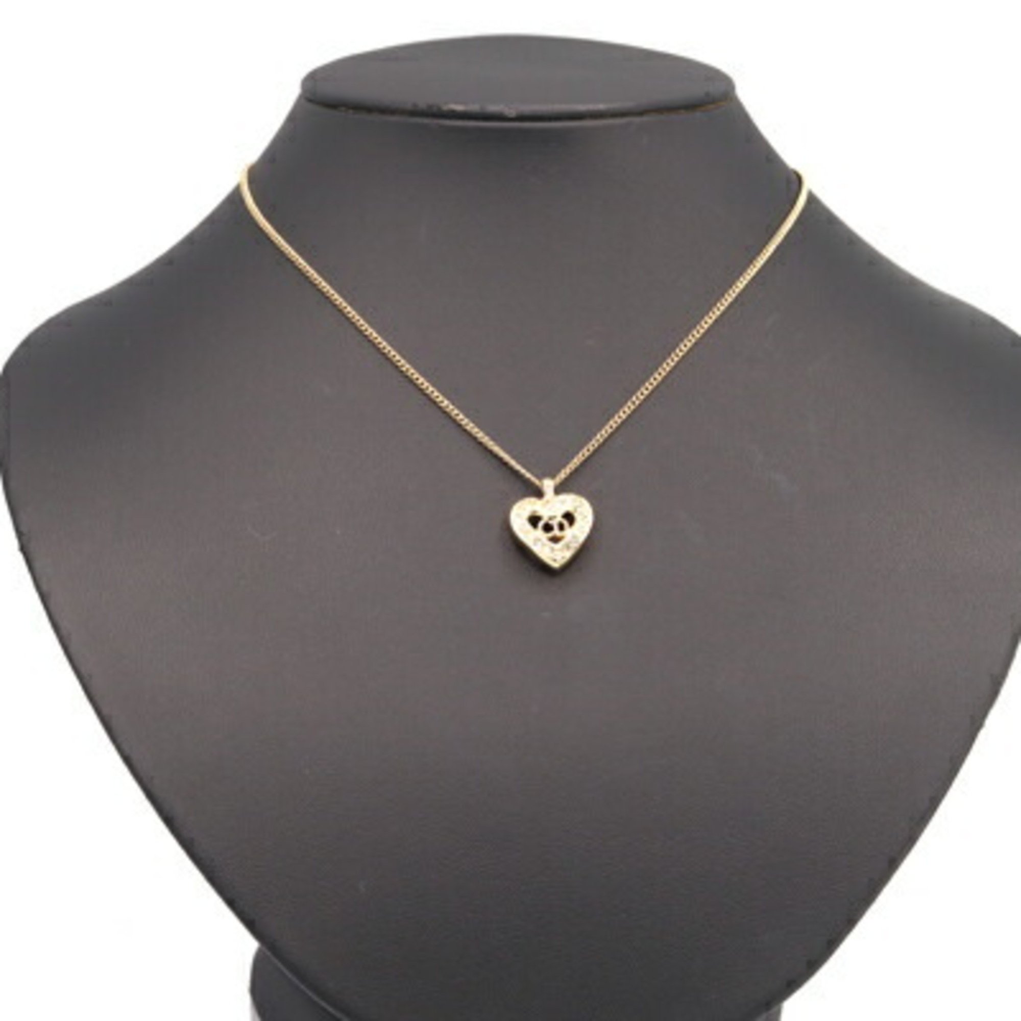 Christian Dior Dior Necklace Gold Metal Rhinestone Heart Women's Christian