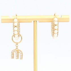 Miu Miu Miu Earrings 5JO654 Gold Metal Faux Pearl Crystal Ear Hoop Asymmetrical Women's MIUMIU