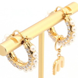 Miu Miu Miu Earrings 5JO654 Gold Metal Faux Pearl Crystal Ear Hoop Asymmetrical Women's MIUMIU