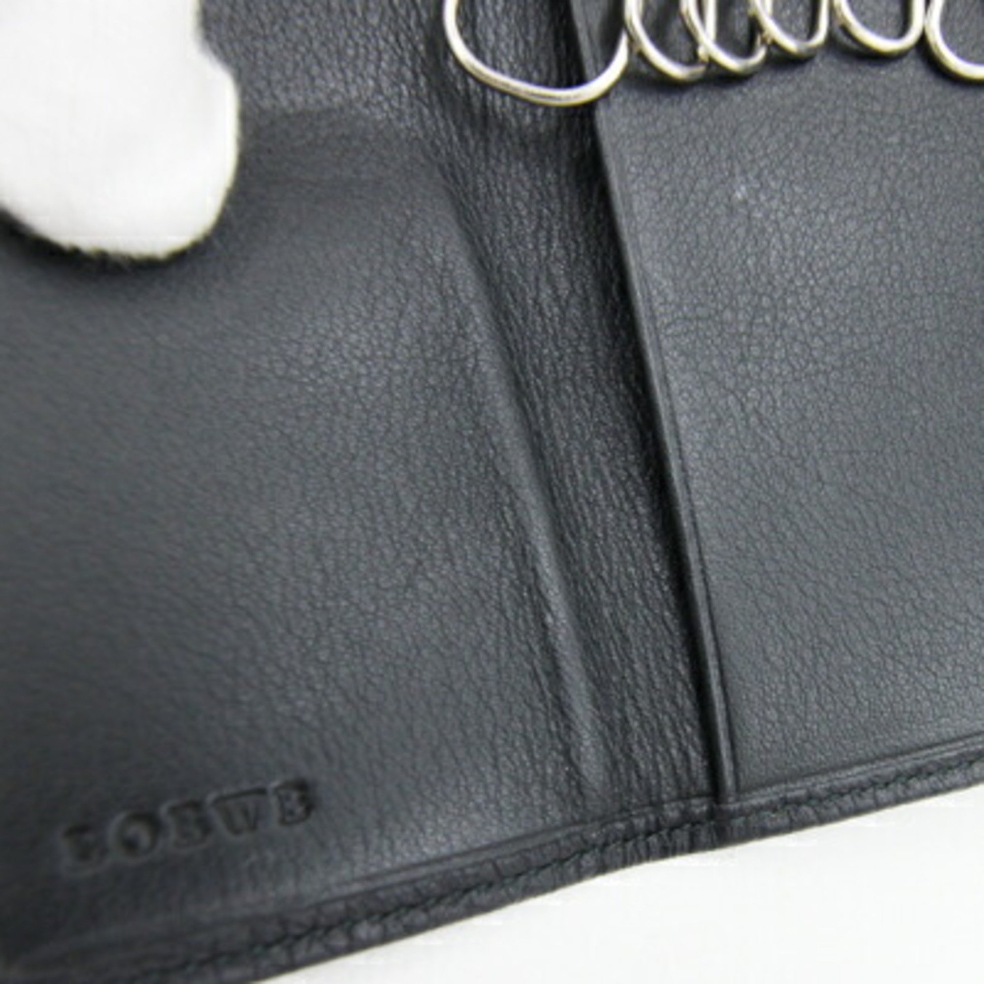 LOEWE 6-ring key case, black leather, keys, black, men's, women's