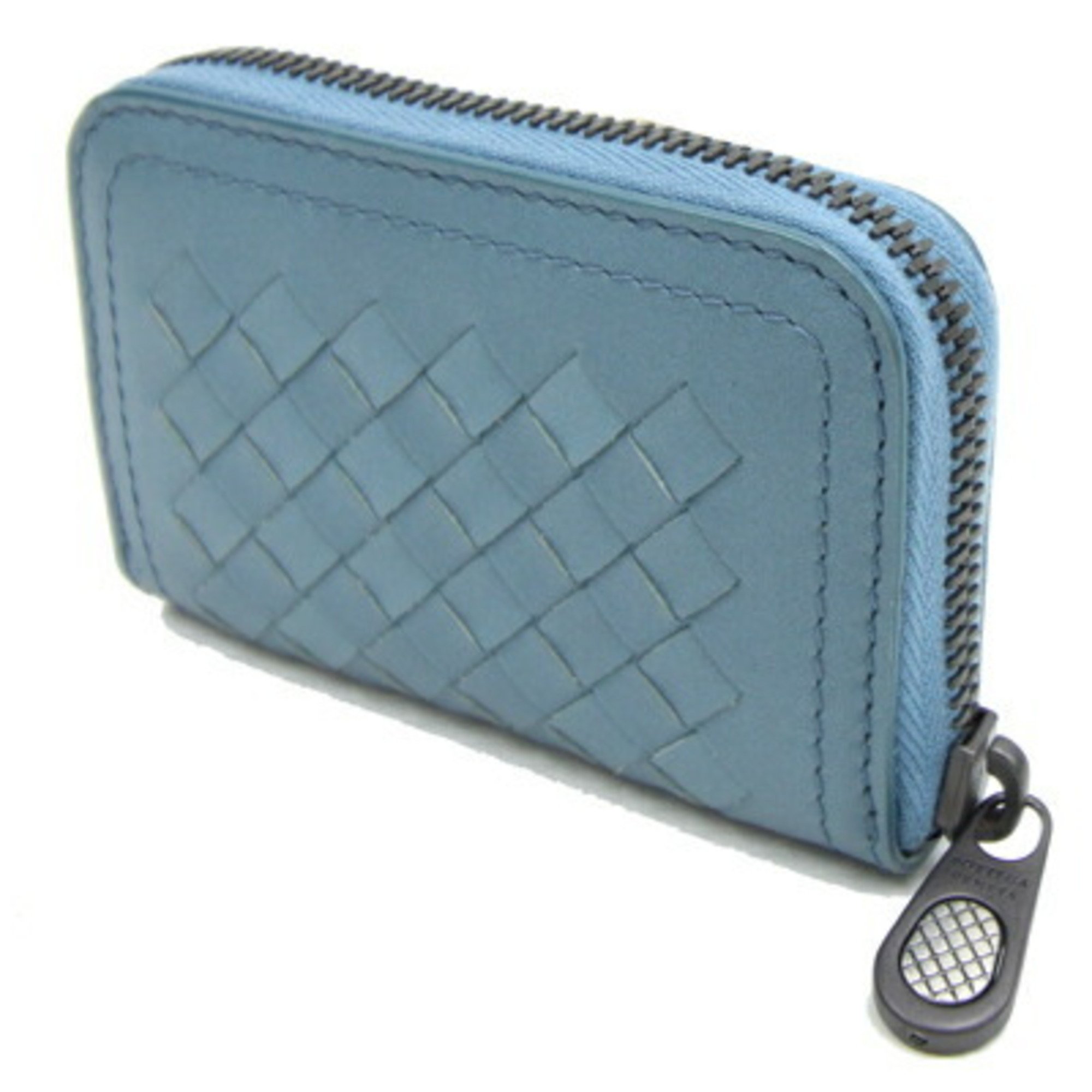 Bottega Veneta Coin Case Intrecciato 114075 Light Blue Leather Purse Compact Wallet Women Men BOTTEGA VENETA