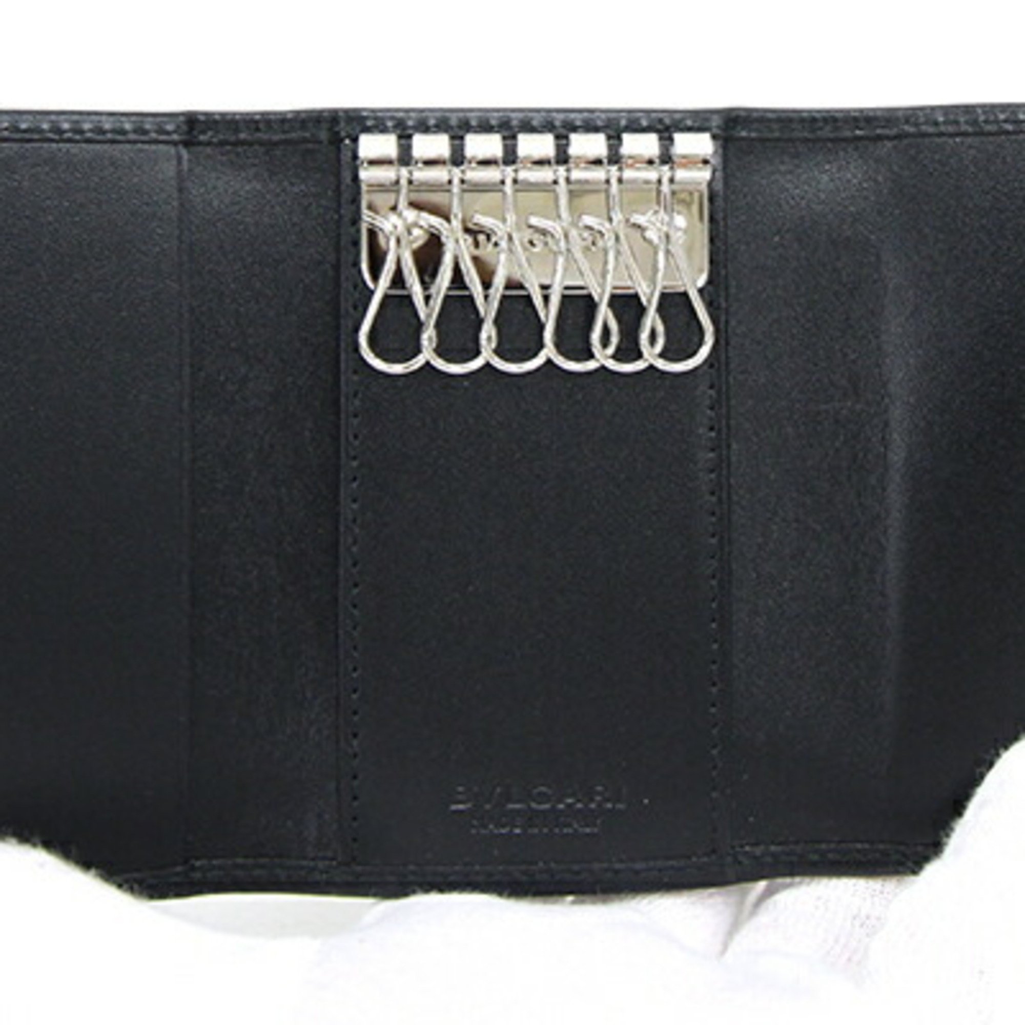 BVLGARI 6-ring key case Weekend 32583 Grey PVC coated canvas Leather Key holder Men's