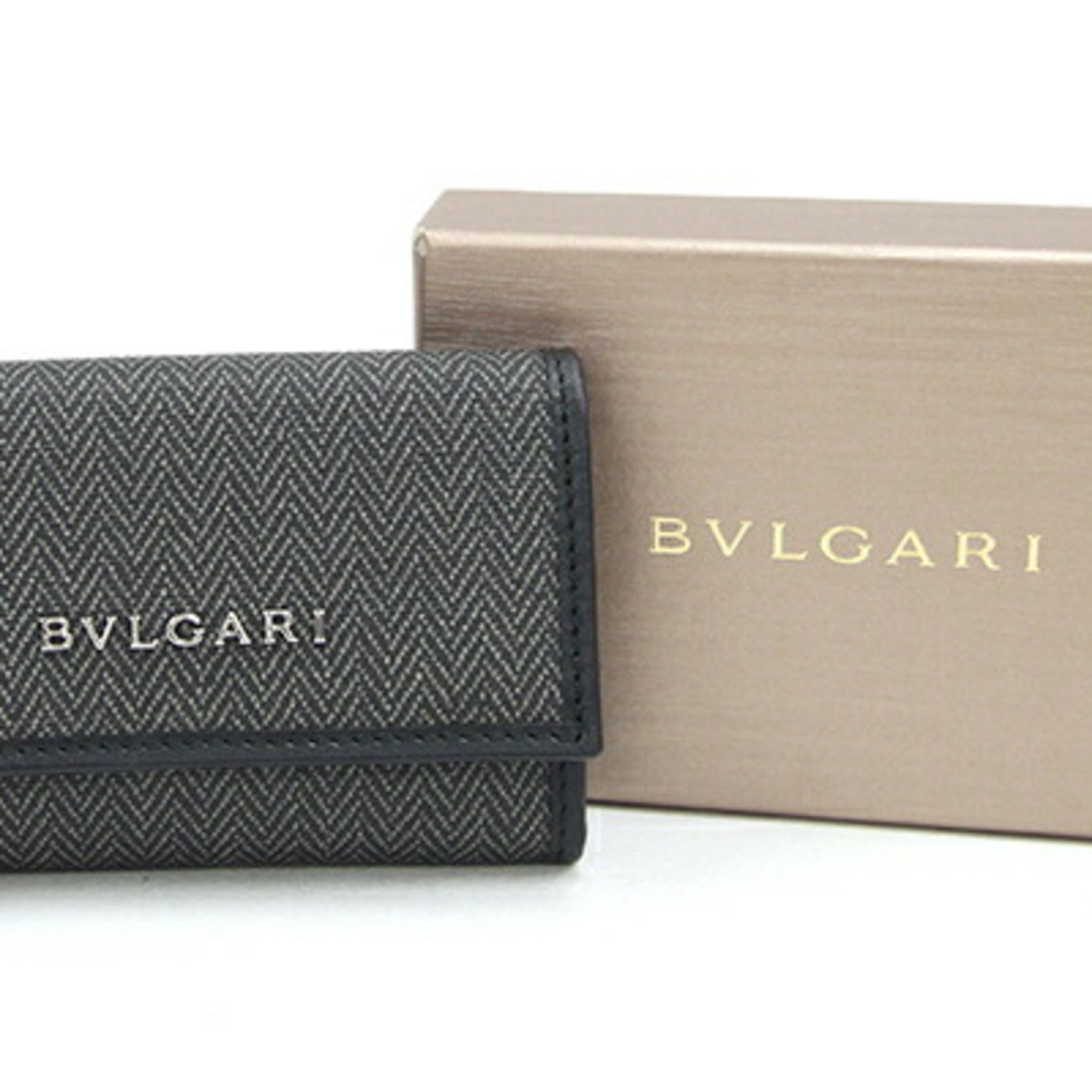 BVLGARI 6-ring key case Weekend 32583 Grey PVC coated canvas Leather Key holder Men's