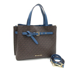 Michael Kors Handbag MK Signature EMILIA Satchel Large 35F0GU5S3B Dark Brown Blue PVC Leather Women's MICHAEL KORS