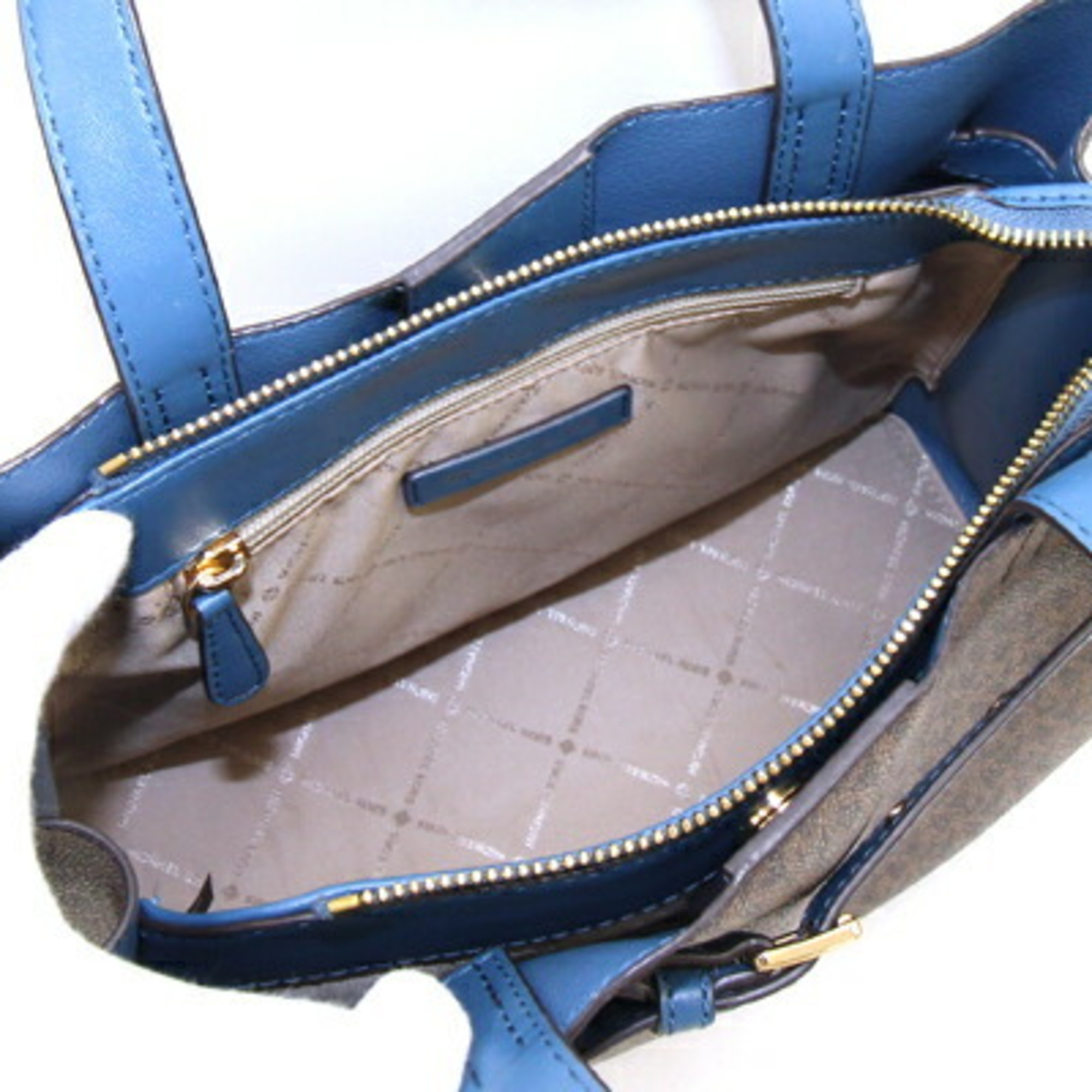 Michael Kors Handbag MK Signature EMILIA Satchel Large 35F0GU5S3B Dark Brown Blue PVC Leather Women's MICHAEL KORS