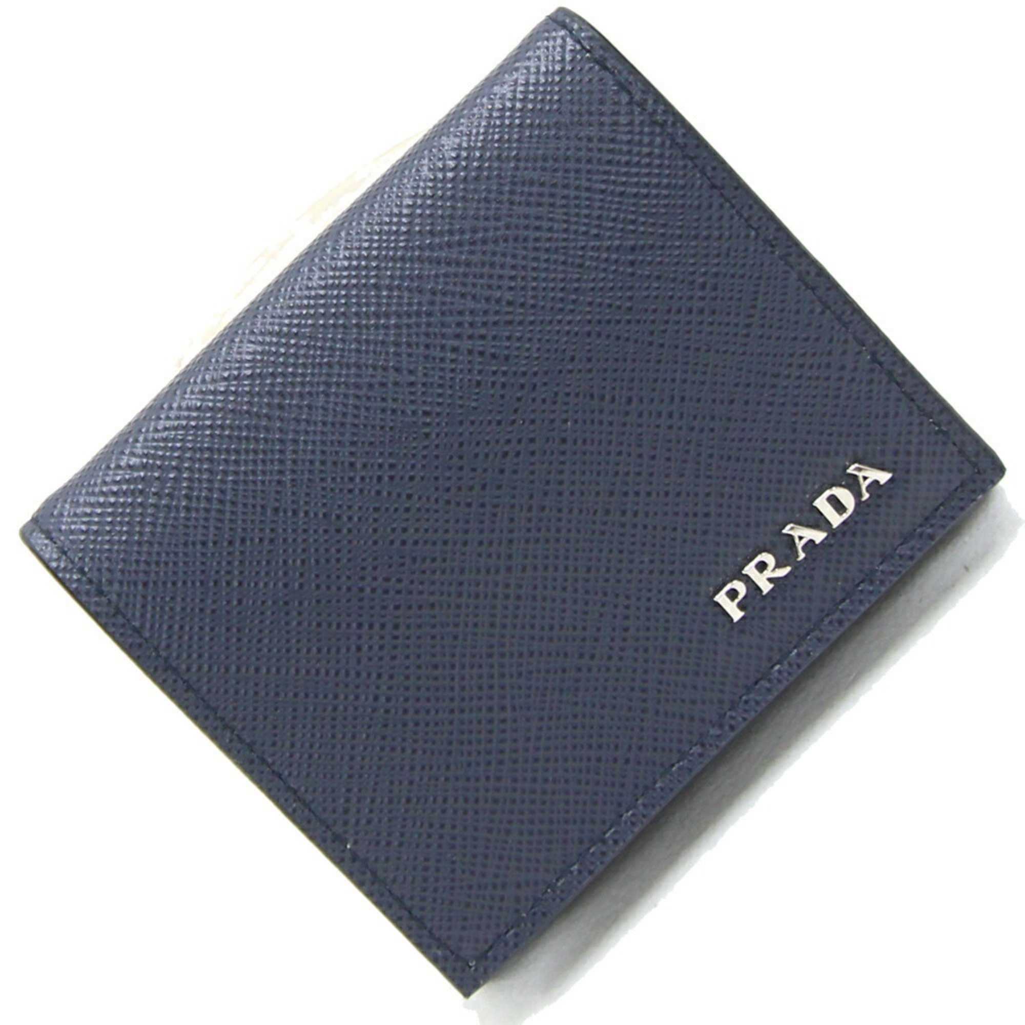 PRADA Coin Case 2MM935 Navy Leather Purse Compact Wallet Men's