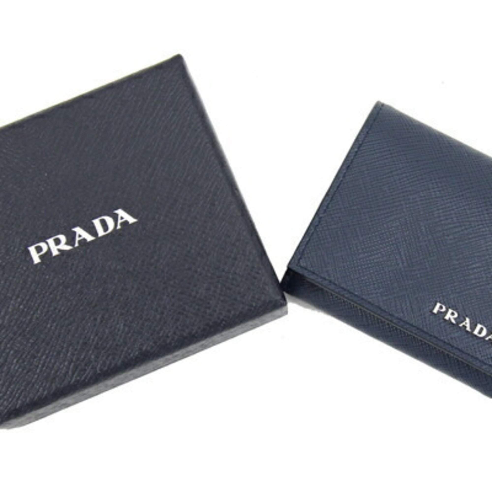 PRADA Coin Case 2MM935 Navy Leather Purse Compact Wallet Men's