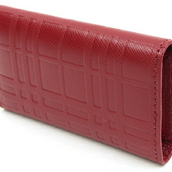 Burberry 4-ring key case, red leather, holder, check, women's BURBERRY