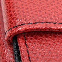 Celine W Wallet Red Leather Compact Bi-fold Women's Old Classic CELINE
