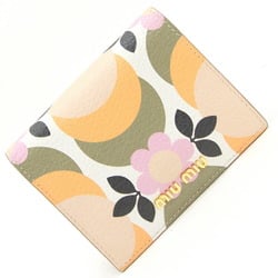 Miu Miu Miu Bi-fold Wallet 5MV204 Beige Multicolor Compact Flower Motif Women's Botanical MIUMIU