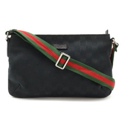 GUCCI Gucci GG Canvas Sherry Line Shoulder Bag Pochette Leather Black Green Red 189749