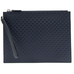 Gucci Clutch Bag Micro Guccissima 544477 Navy Leather Flat Pouch with GG Strap Men's GUCCI