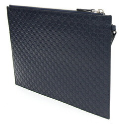 Gucci Clutch Bag Micro Guccissima 544477 Navy Leather Flat Pouch with GG Strap Men's GUCCI