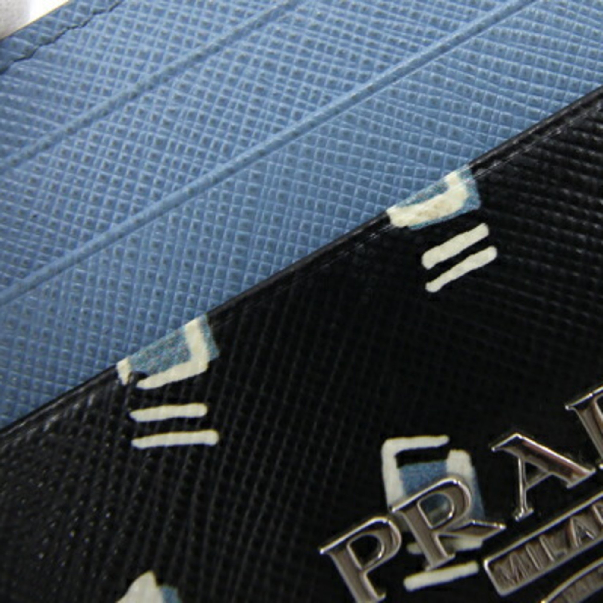 Prada Card Case 1MC025 Black Light Blue Leather Pass Women's PRADA
