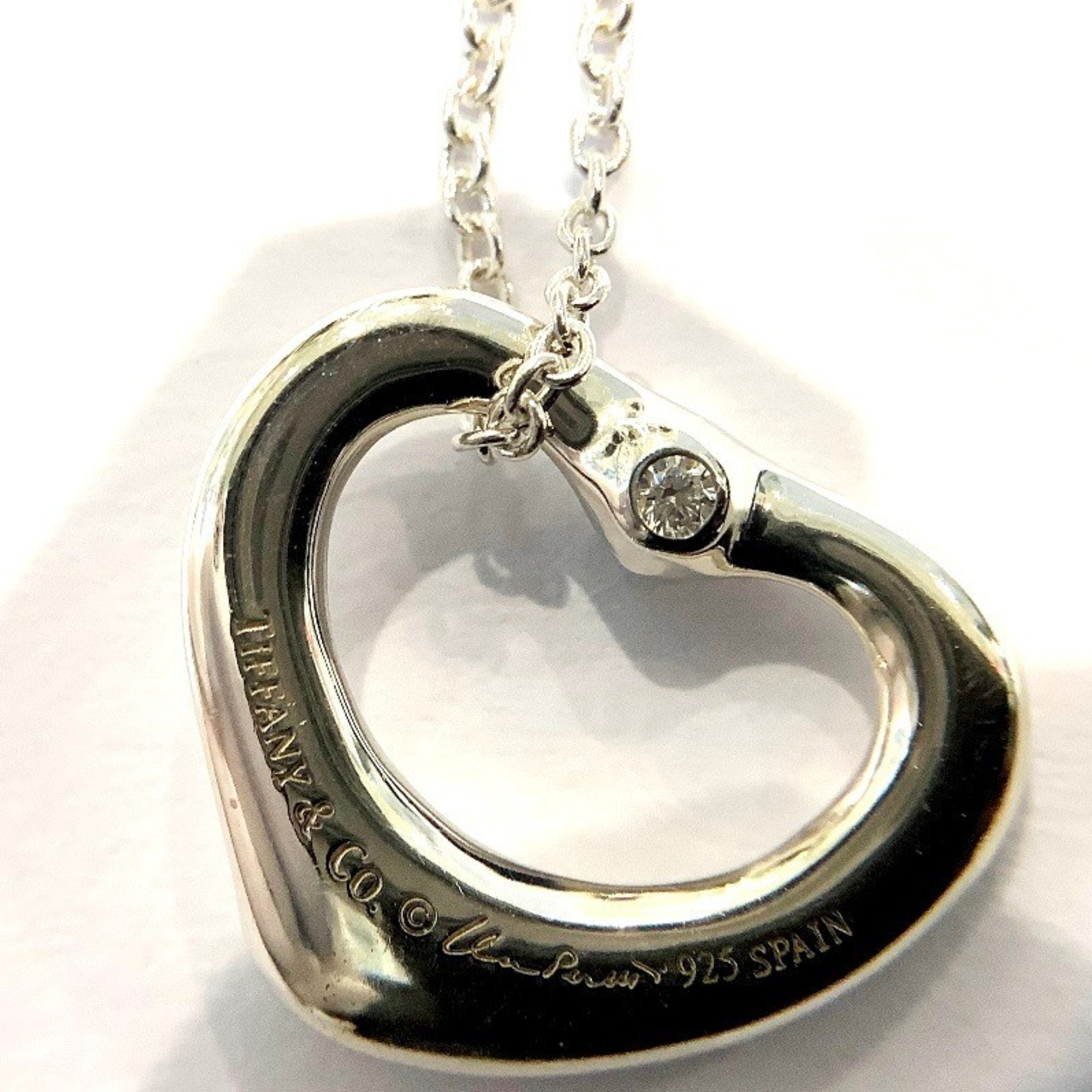 Tiffany & Co. 925 Elsa Peretti 2P Diamond Heart Necklace, approx. 3.1g, 40cm KB-8605