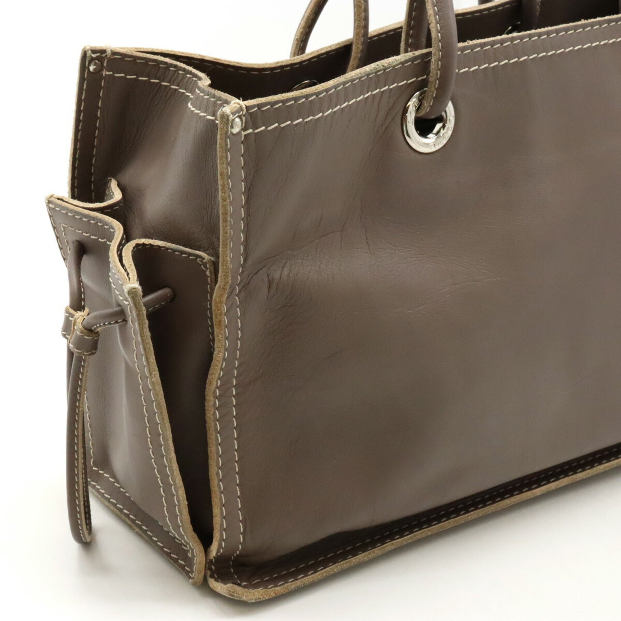 LOEWE Anagram Shopper Tote Bag Handbag Leather Grey Brown
