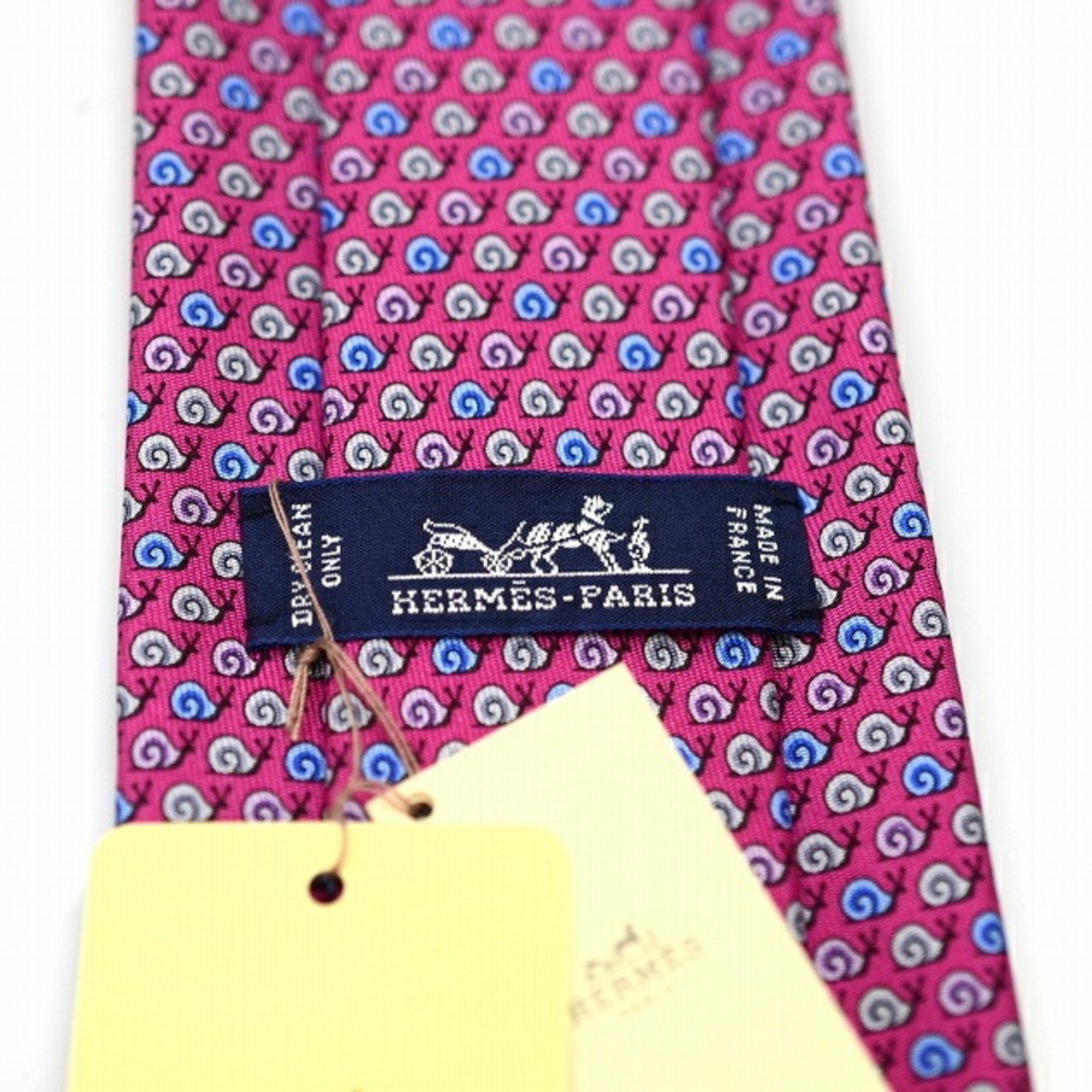 Hermes 100% Silk Tie Snail Pattern Necktie 605823IA Red Purple JA-19166