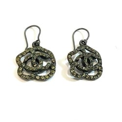 CHANEL Camellia Hook Earrings with Rhinestones GP Boxed Coco Mark KB-8535