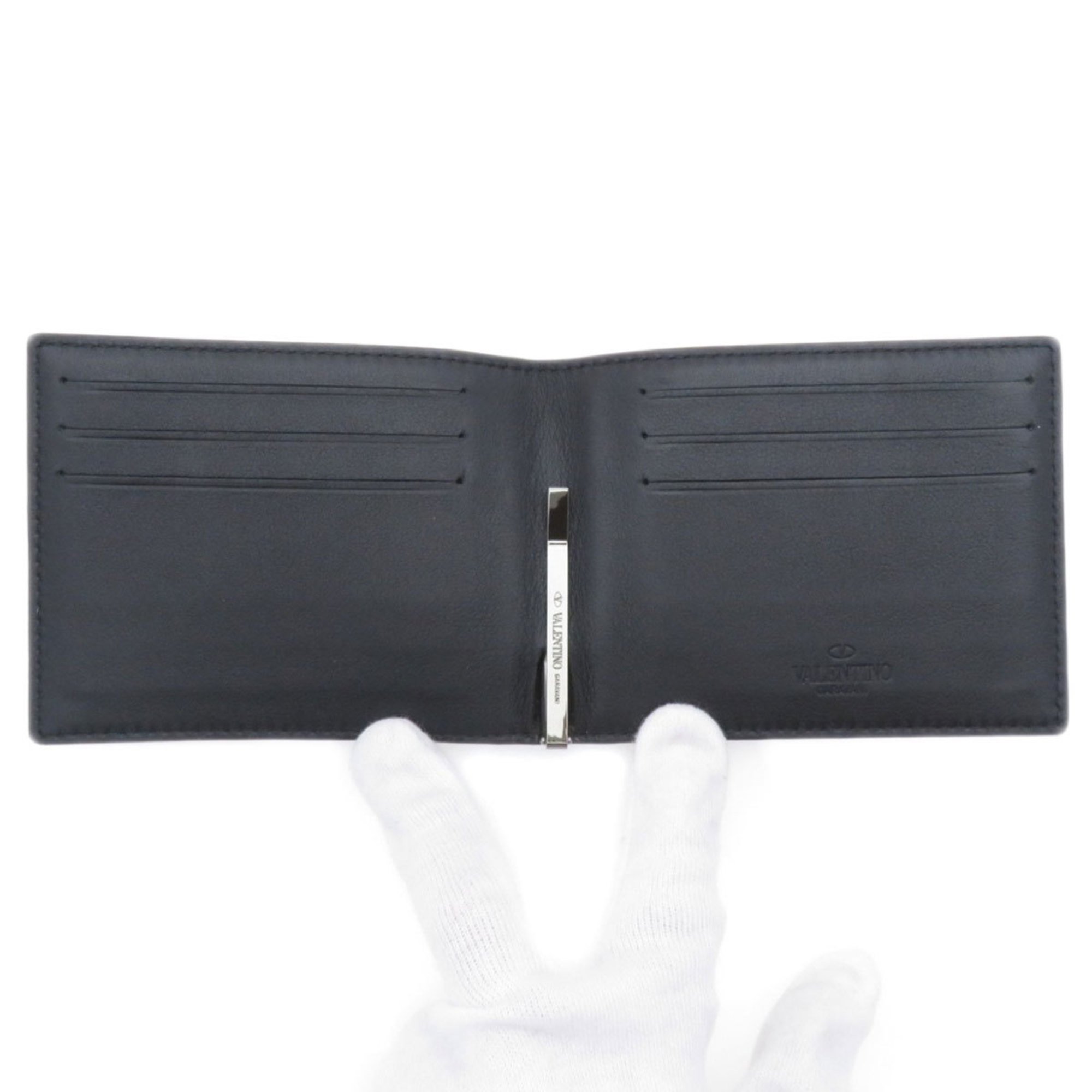Valentino Garavani Stud Motif Bi-fold Wallet Calf Leather Men's