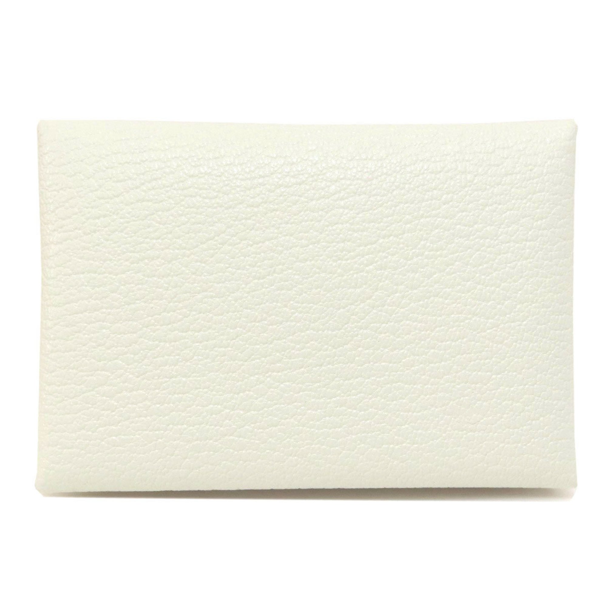 Hermes Calvi Duo White Wallet/Coin Case Chevre Women's