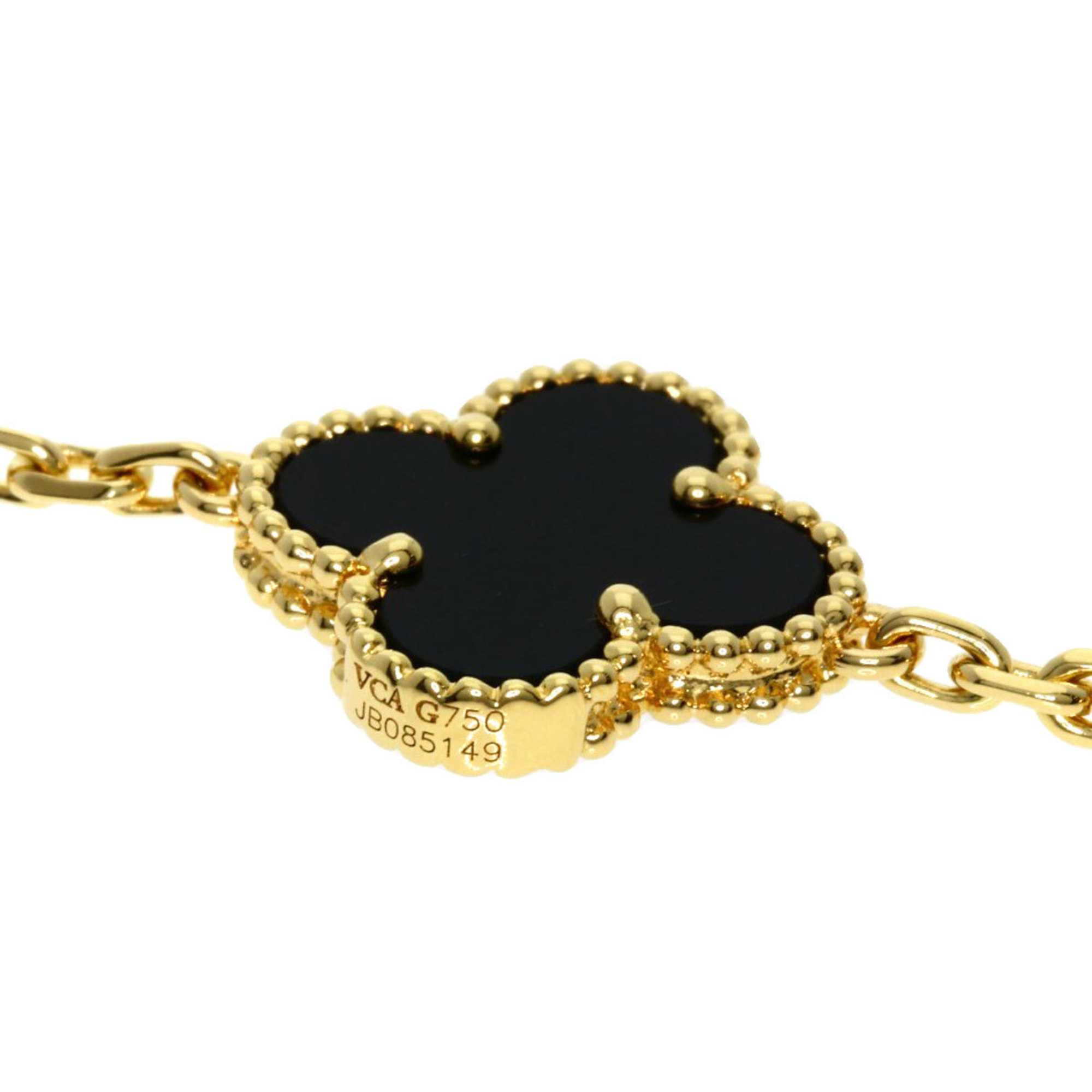 Van Cleef & Arpels Alhambra 20P Onyx Necklace K18 Yellow Gold for Women