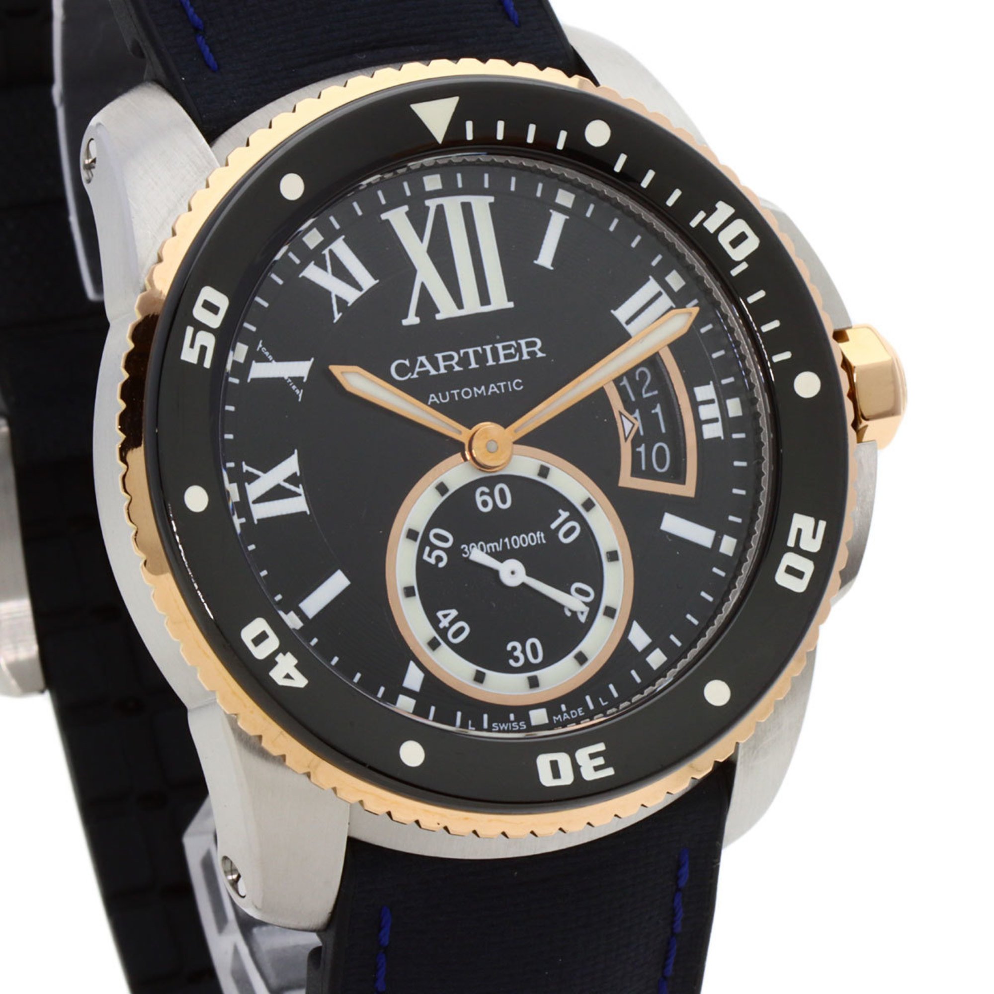 Cartier W7100055 Calibre de Diver Date Watch Stainless Steel Rubber K18PG Men's