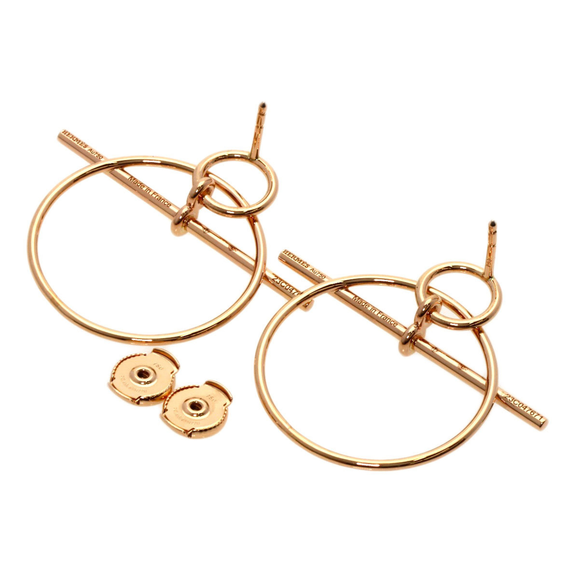 Hermes Echappe Earrings K18 Pink Gold for Women