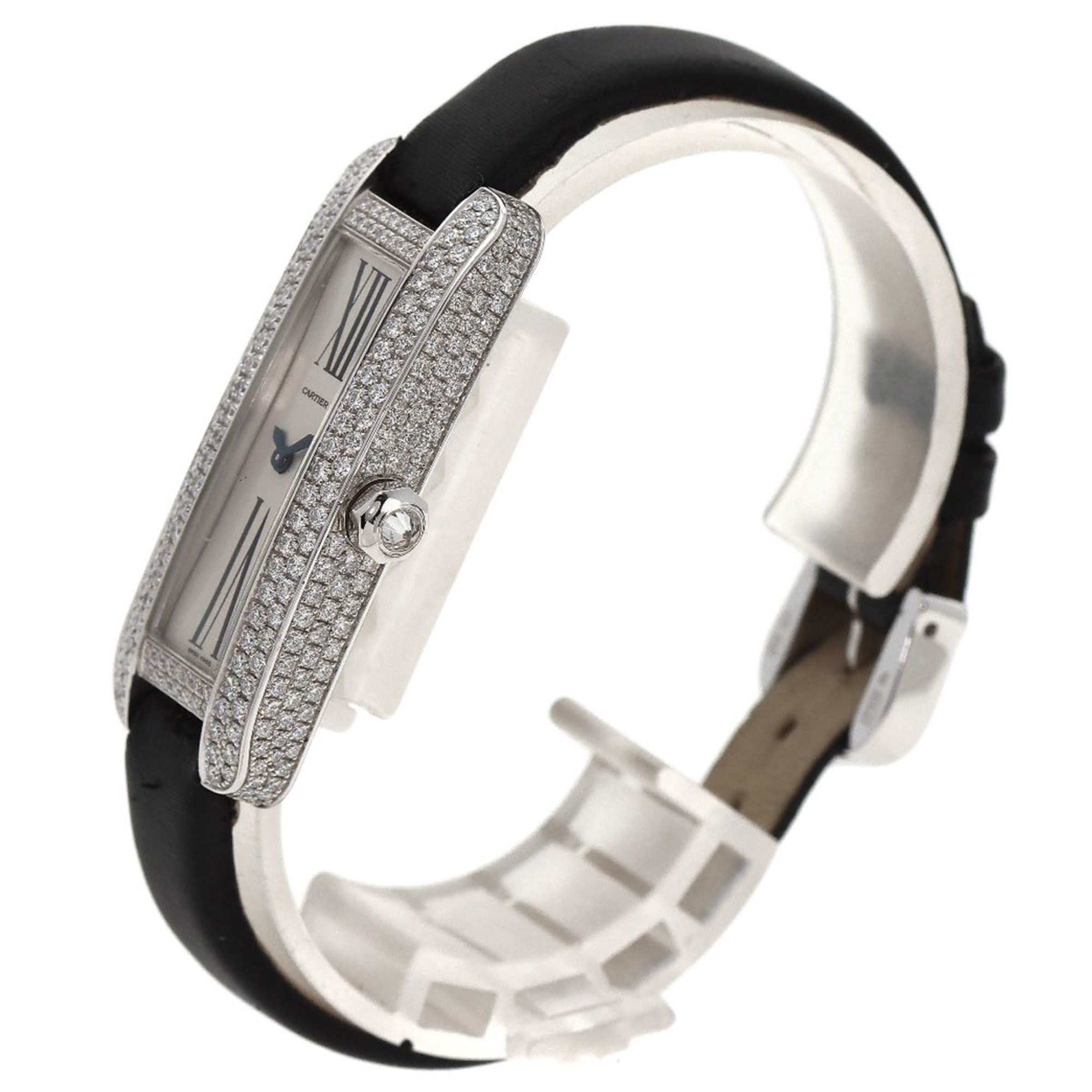 Cartier WJ300950 Tank S Watch, 18K White Gold, Leather, Diamonds, Women's