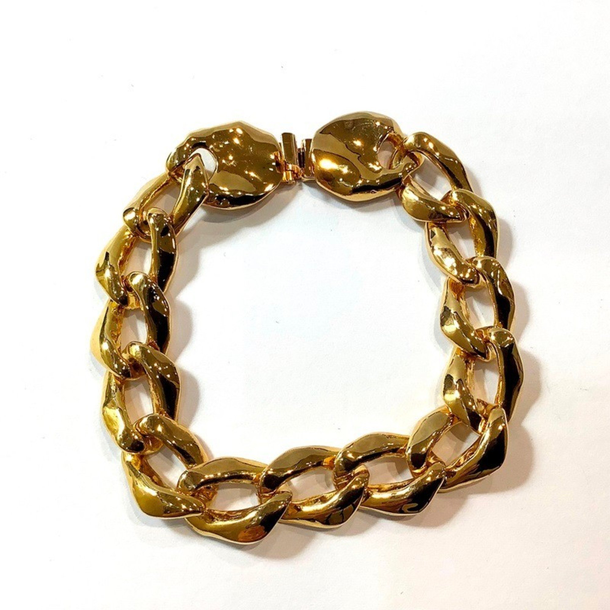 Yves Saint Laurent (YVES SAINT LAURENT) YSL Chain motif necklace and bracelet set, in one long necklace, gold color, KB-8427