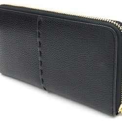 TORY BURCH Round Long Wallet Black Leather Women's